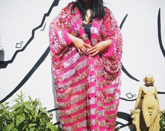 Tassel Sequin Pink and Gold Kaftan / Kimono, Freesize