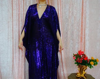 Deep Purple Sequinned V-Neck Kaftan Gown