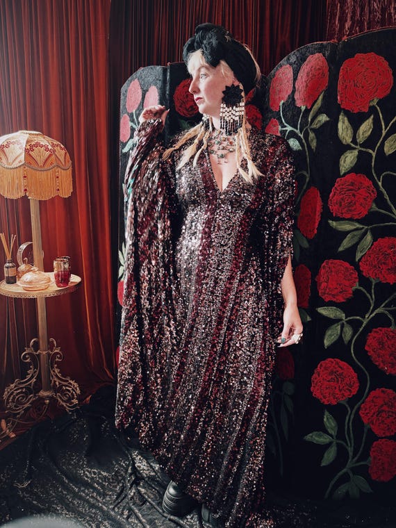 kaftan sequin dress Runway Sequin Kaftan in Disco Bouquet (Red)
