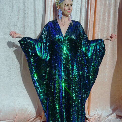 Holographic Rose Gold Sequin Kaftan Gown, Freesize