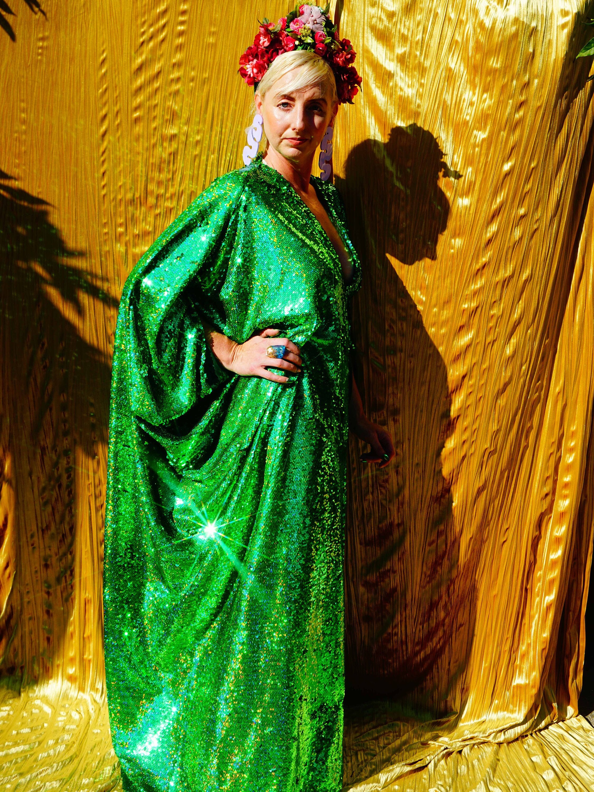 slim fit dress slacks Unique Vintage Rainbow Sequin Mesh Burton Caftan Dress main image 0