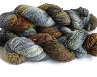 Targhee Nylon Blend Fingering Weight Yarn, Forest & Sky, Hand Dyed Yarn, Free Shipping