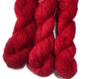 Single Ply SW Merino Fingering Weight Yarn, Red Delicious, Hand Dyed Yarn, Free Shipping