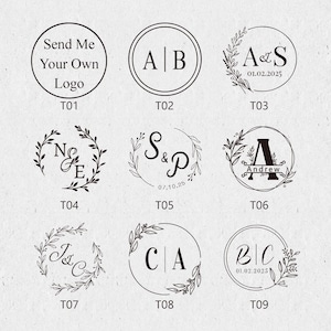 May include: Nine different designs for custom logo stamps. The stamps feature a variety of styles, including initials, names, and dates. The stamps are perfect for adding a personal touch to your projects.