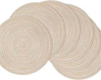Round Braided Placemats Set of 6 - 15 inch Thick Washable Kitchen Table Mats for Home Wedding Party
