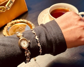 Gold Watch and Bracelet Gift Set, Elegant Women's Jewelry