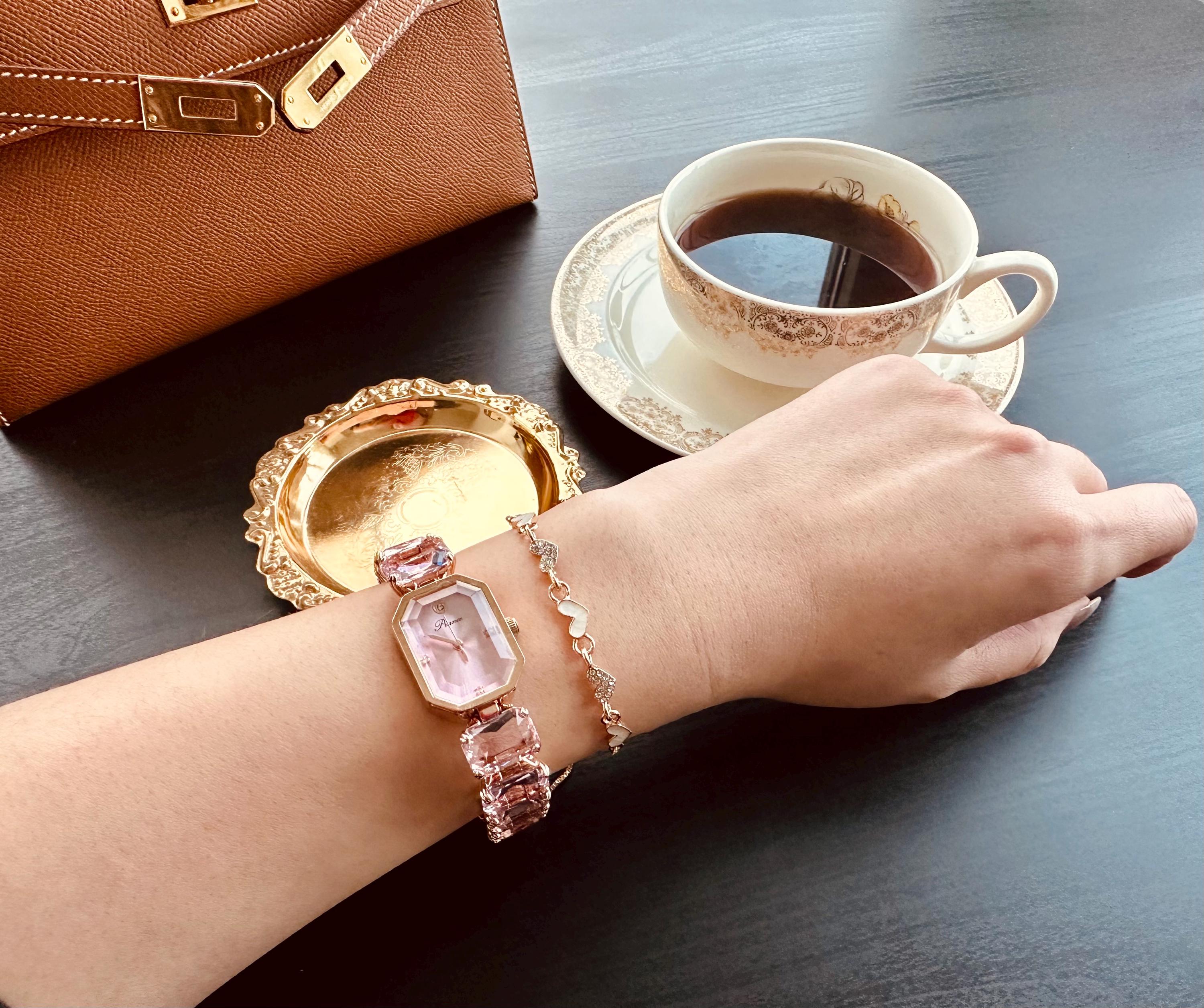 Gold and Pink Women\'s Watch and Bracelet Set size 7 Rose Gold Watch & Bracelet Set – bebe main image 4