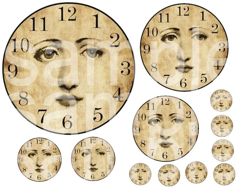 Vintage Angelic Altered Clock Faces ...NO Hands...from 1 inch to 6 inches... Digital Collage Sheet image 1