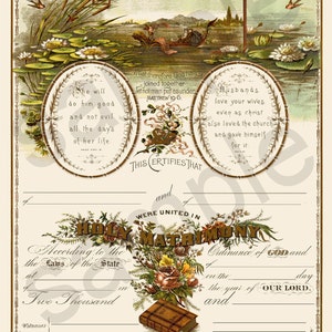 Hermoso certificado de matrimonio en blanco antiguo del siglo XIX 8x10 alterado Escritura cristiana bíblica actualizada Descarga digital que imprime