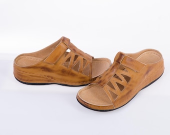 Handmade Leather Orthopedic Sandals: Wide Fit Arch Support Slip-Ons
