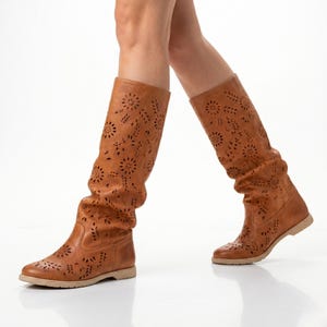 Handcrafted Perforated Leather Summer Boots: Urban Cowgirl Style