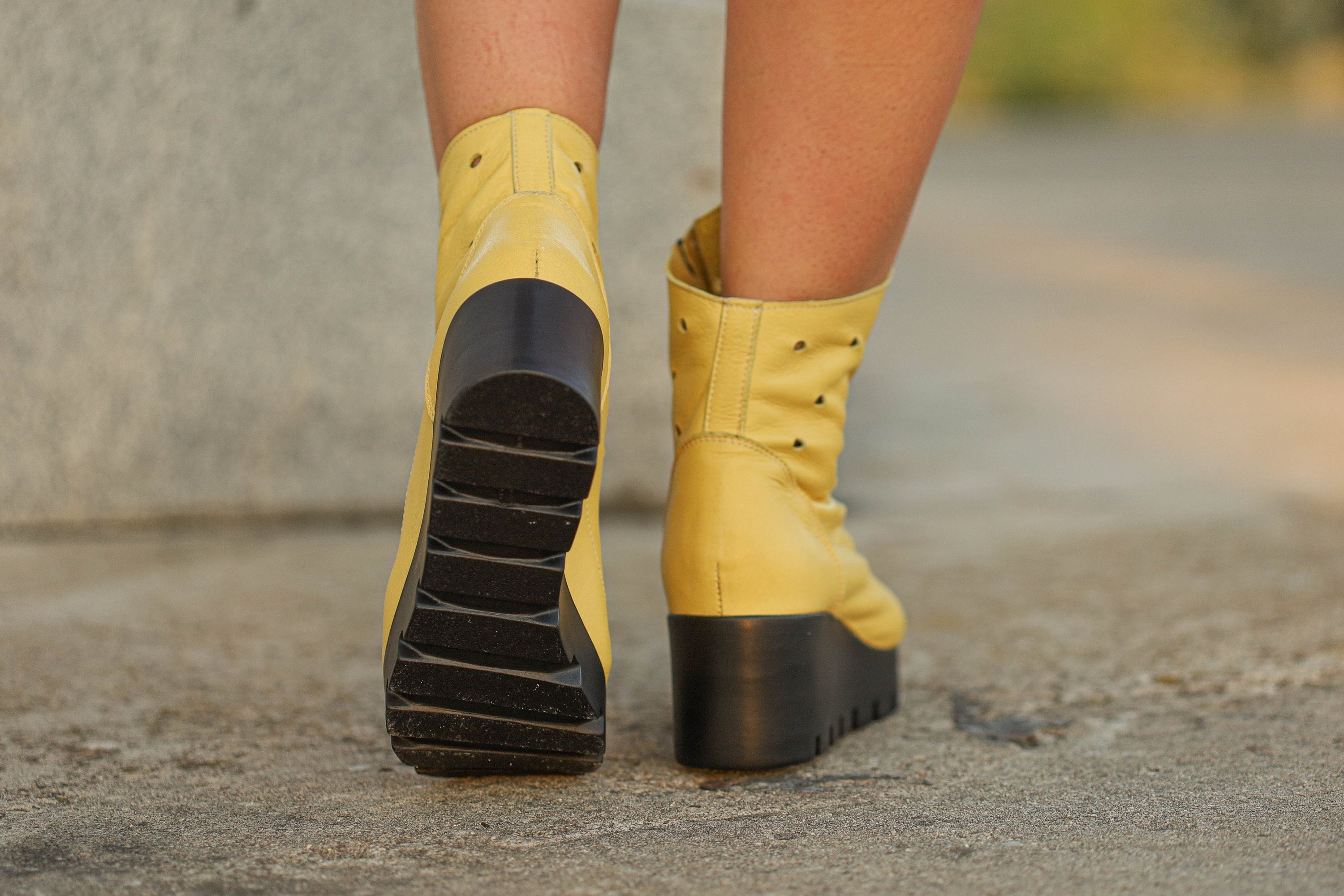 Leather Platform Sandals: Yellow Zipper Open Toe Ankle Boots - Etsy
