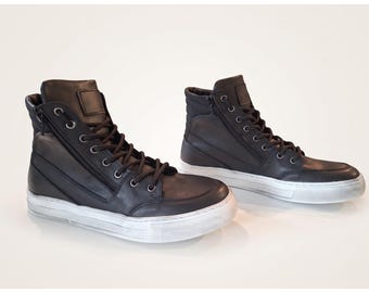 Hoge zwarte leren sneakers, herenschoenen met rits