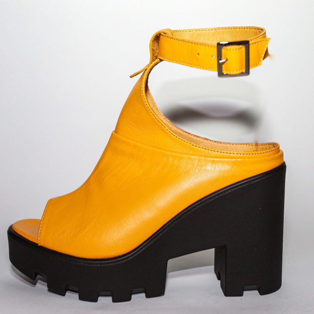 Yellow Leather Platform Clog Sandals: Grunge Punk Shoes - Etsy
