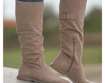 Perforated Leather Gladiator Boots: Elegant Summer Boots