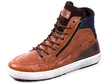 Handmade Men's Leather High Top Sneakers: Double Zipper Boots