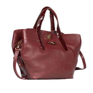 Weinrote Leder Tragetasche, Elegante Damenhandtasche, Handgemachte Leder Schultertasche, Große Tragetasche, Burgunderfarbene Lederhandtasche, Stylische Tasche