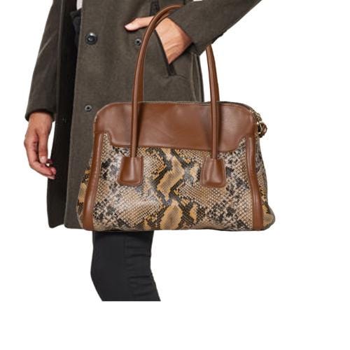 Brown Leather Snakeskin Tote Bag: Elegant Shoulder Bag - Etsy display picture 1