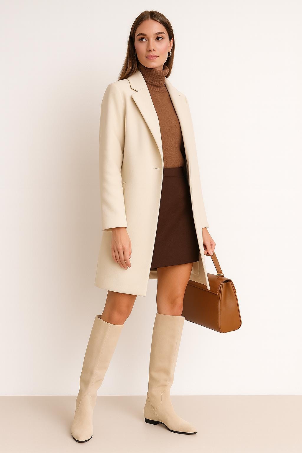 Beige Suede Knee High Boots, Italian Leather, Flat Sole