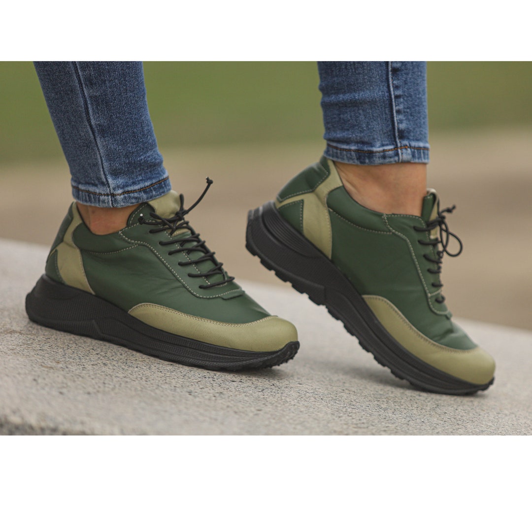 Green Leather Sneakers: Women's Casual Shoes France