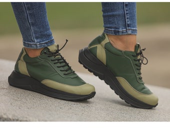 Green Leather Sneakers: Women's Casual Shoes
