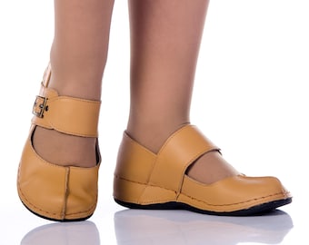 Handmade Women’s Orthopedic Leather Shoes-Comfortable, Adjustable Strap, Cushioned Insole, Lightweight Anatomical Sole, Supportive  Footwear