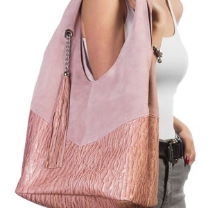 Leather Hobo Bag with Tassel: Large Slouchy Shoulder Bag