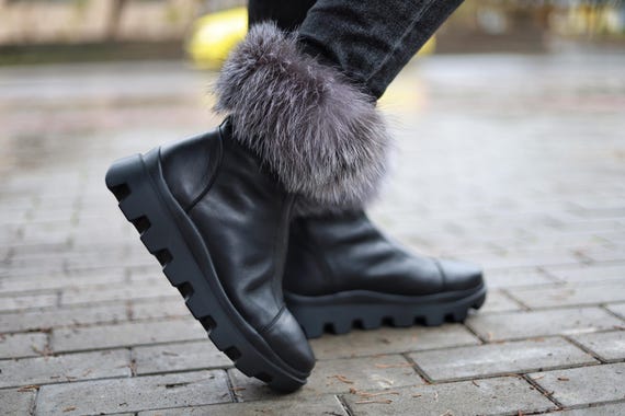 Boots Furry Platform Shoes Womens Faux Fur Platform Boots With Pom