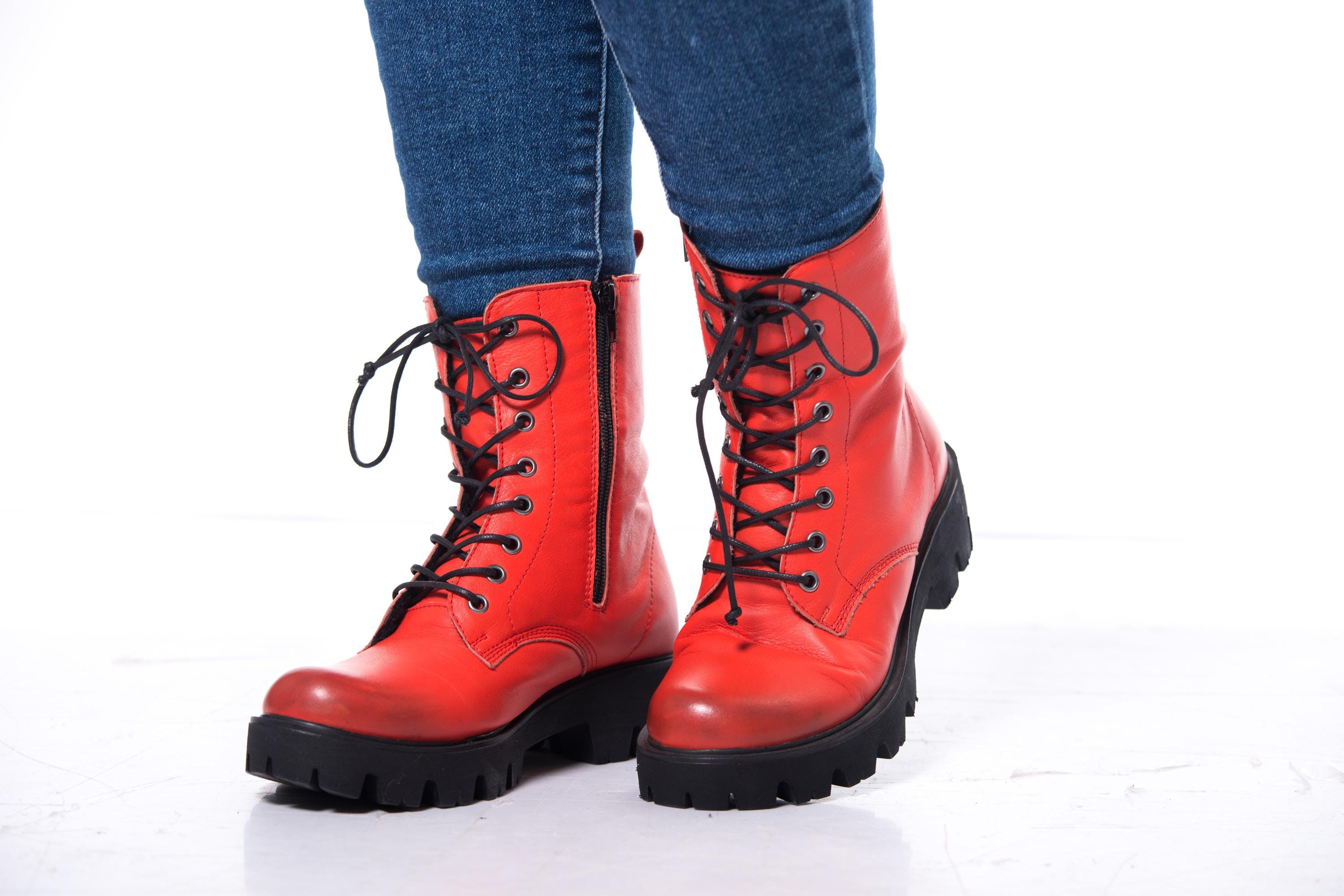 Leder Rote Sommerstiefel Elegante Stiefeletten Für Damen