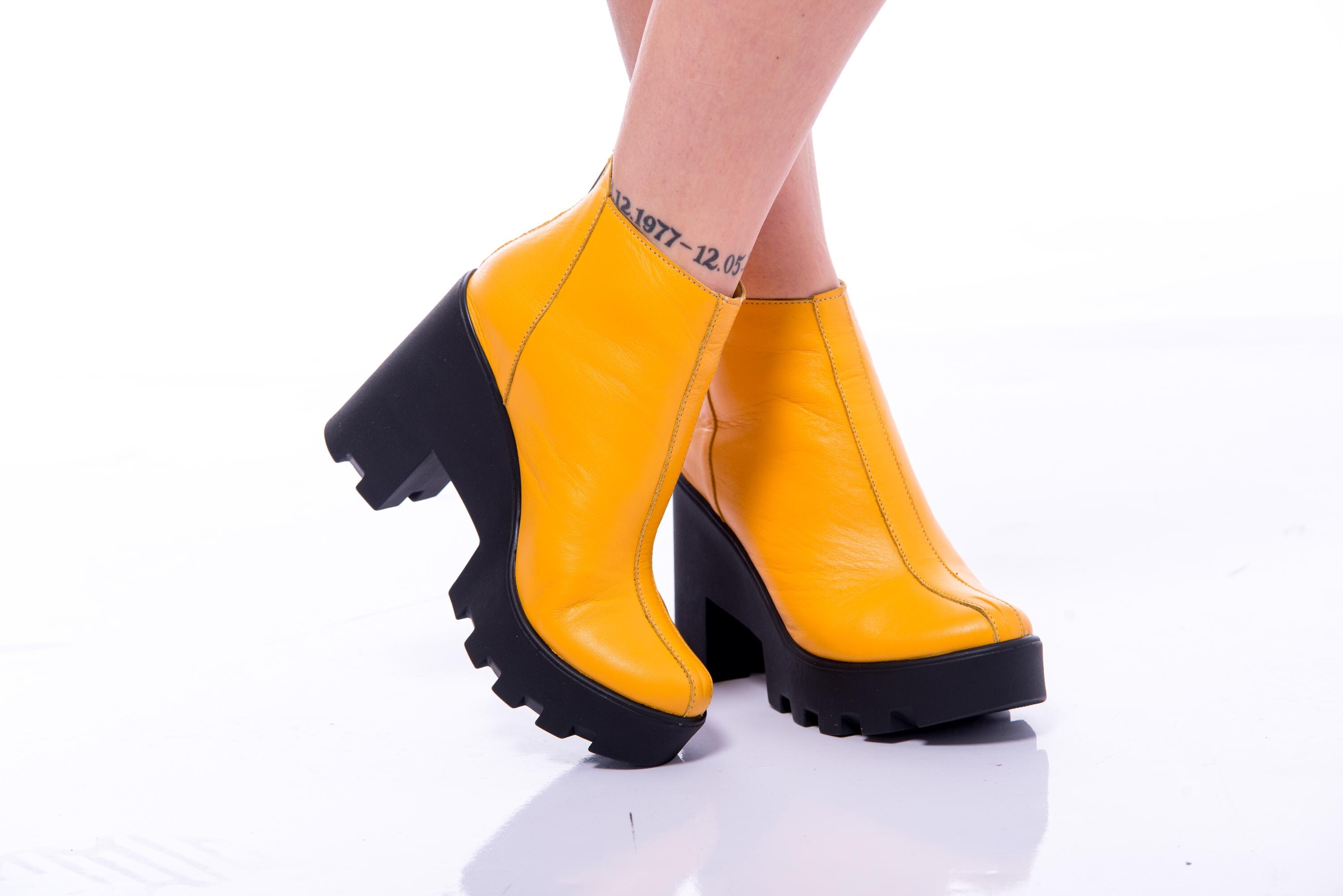 Yellow Leather Platform Ankle Boots: 70s Retro Festival Style - Etsy