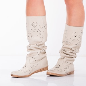 Extravagante leren zomerlaarzen, gladiatorleren laarzen voor dames, handgemaakte gotische sandalenlaarzen, elegante urban cowgirl-schoenen