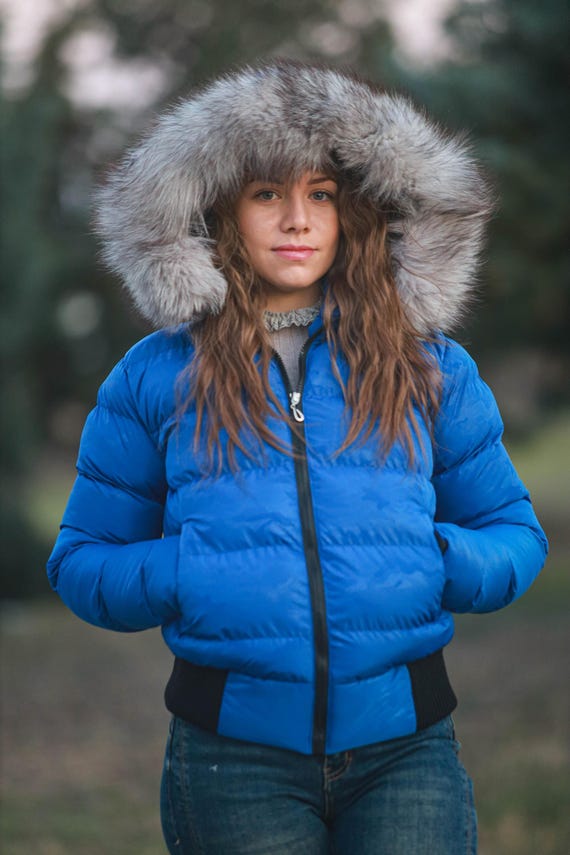 Pelliccia Giubbotti Invernali Molto Caldi Piumino Blu Con