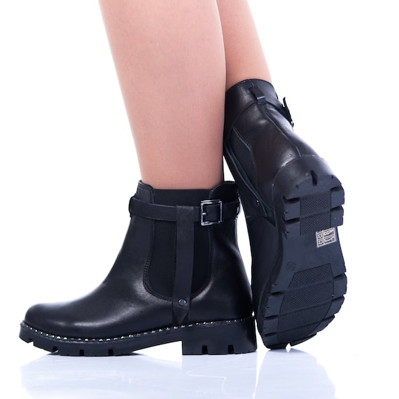 lederstiefel echtes leder boots Schwarzes echtes Leder Stiefel, Frau echtes Leder elegante Ankle