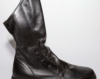 Handmade Black Leather High Top Sneakers: Men's Double Zipper Boots