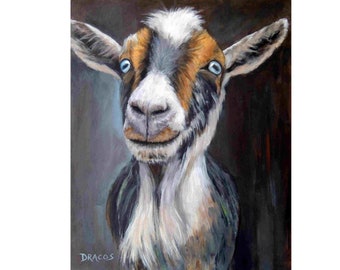 Goats, Nigerian Dwarf Goat, Farm Art print, Goat Art, by Dottie Dracos, Goat Art, Nigie, Farm Animal Art, Goat Painting, dwarf goat, 8x10"
