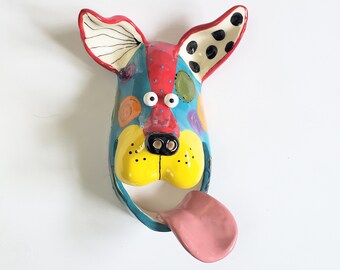 Dogs, Dog Art, Ceramic Dog, Dog Face, Dog Sculpture, Vet Gift, Dog Lover, Smiling Dog, Modern Dog, Entry Art, Handmade, Fun Dog Art, LDF