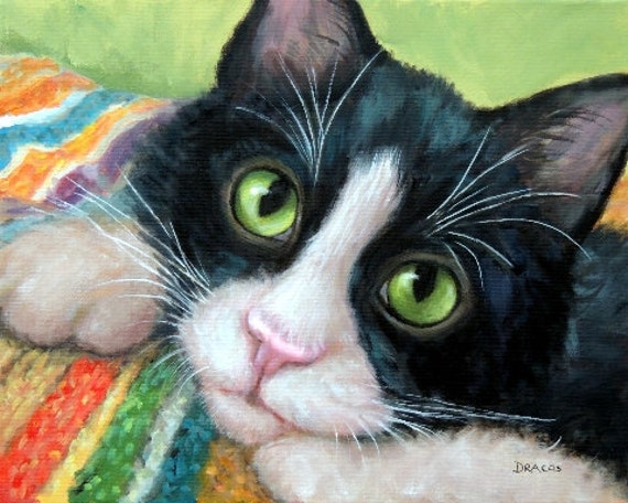 Tuxedo Cat Art Print From Original Painting by Dottie Dracos, Tuxedo Kitty  Black and White Cat, 11x14 & up Print - Etsy