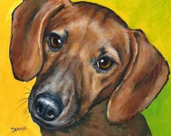 Dogs, Dog Art, Dachshund, Dog Art print,  hounds, hound dog, short hound, hunting hound, Liver, Doxie, Brown Dachshund, Dackel, 8x10"