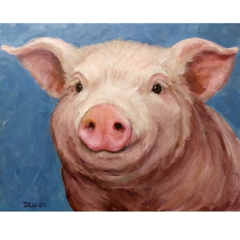 Pig Art, Pigs, Pig Portrait, Pink Pig, Modern Farm, Fun Farm, Kitchen Art, Farm Animal Art, Contemporary Art, Pig Paintings, 8x10 Print image 1