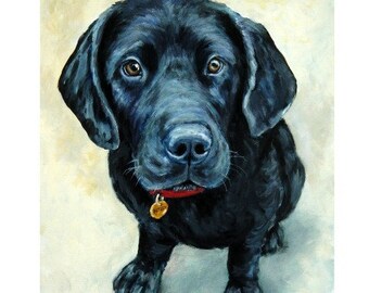 Labrador Retriever, Dogs, Hunting Dogs, Bird Dog, Art Print, Dog art Painting by Dottie Dracos, Black Lab Pup, 8x10"