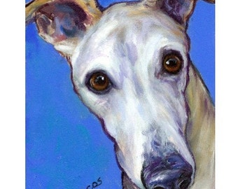 Greyhound, Dog Art Print of Original Painting by Dottie Dracos, "Nosy Grey," Sight Hound, Dog Art, Greyhound Portrait, 8x10" Print
