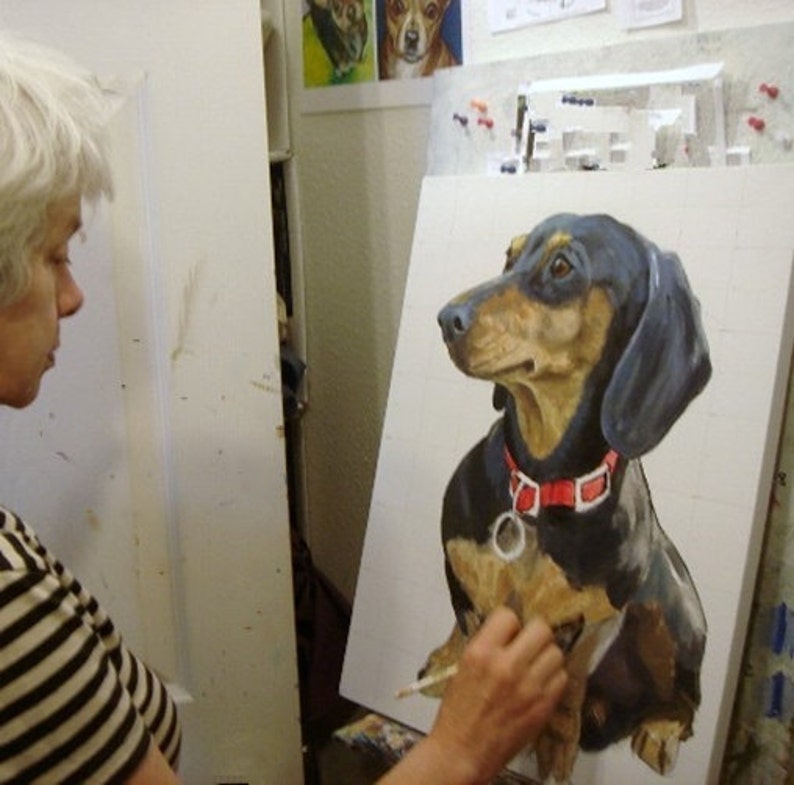 Pug, Dogs, Dog Art, Pugs, Pug Art Print of Original Acrylic Painting by Dottie Dracos, Black Pug Dog on Red 8x10 Print image 6