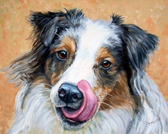 Australian Shepherd, Dogs, Dog Art,  Aussie, Print, Tricolored Aussie, Print of Original Painting, Herding Dogs, Aussie Art, 8x10