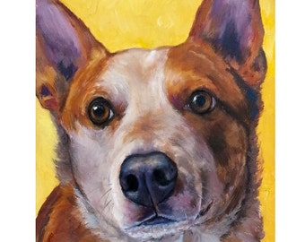 Australian Cattle Dog, Dog Art Print Acrylic Painting, Red Heeler, on Gold, working dogs, dog paintings, dogs, herding dogs, farm dog, 8x10"