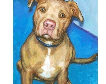 Dogs, Pit Bull, Dog Art Print of Original Painting, Fawn, Red nose, Pit, Pitty,  Bully Dog, Sweet Pit Bull, Pit Bull Picture, 8x10"