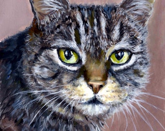 Cats, Cat Art, Black and Light Tan Tabby, Cat Portrait, Tabby Cats, Black and Tan Cat, by Dottie Dracos, Tabby, House Cats, Cat Art Prints