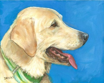 Labrador Retriever, Yellow Lab, Labs, Dog Art Print of Original Painting by Dottie Dracos, Yellow Lab Profile, 8x10" Print