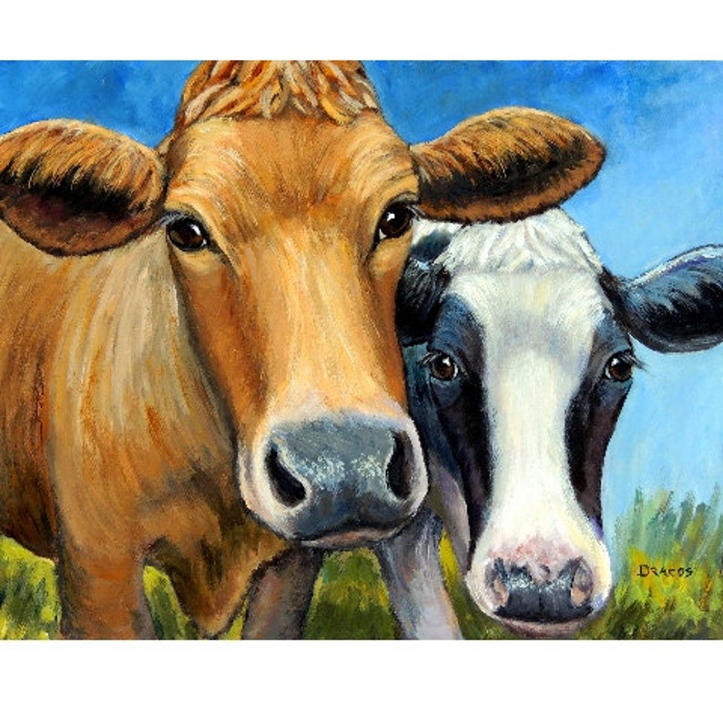Cows Cows Farm Animal Art Print Painting by Dottie Dracos - Etsy