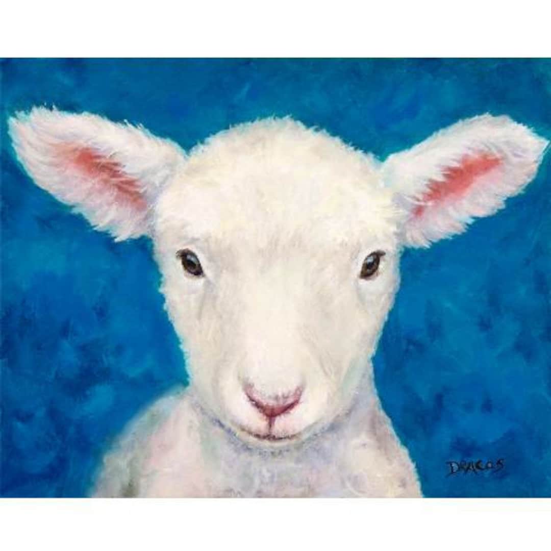 Sheep Art Print of Original Acrylic Painting Lamb on Blue - Etsy