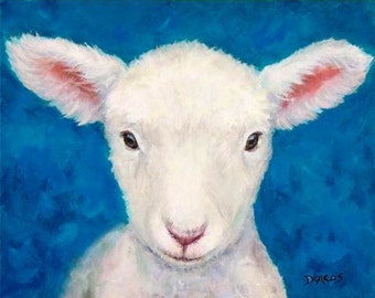 Sheep, Lamb Art, Art  Print of Original Acrylic Painting,  Lamb, Baby Sheep  Farm Animal, Modern Farm, Nursery Art, by Dottie Dracos, 8x10"